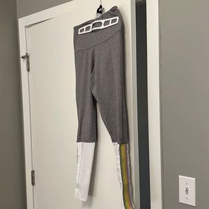 Grey onzie yoga pants with rainbow and white leg
